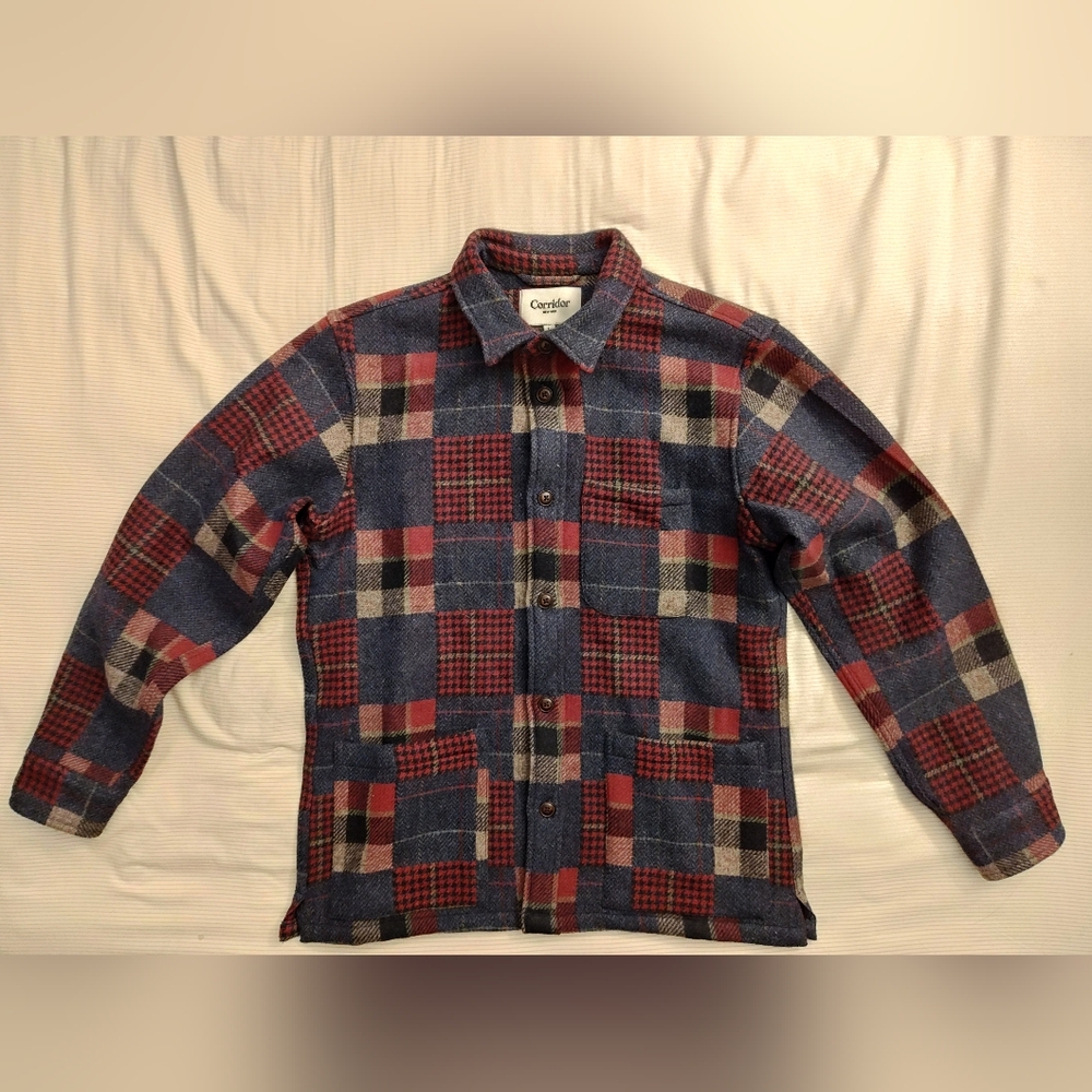 Men's Plaid Shirt Jacket - Red and Blue
